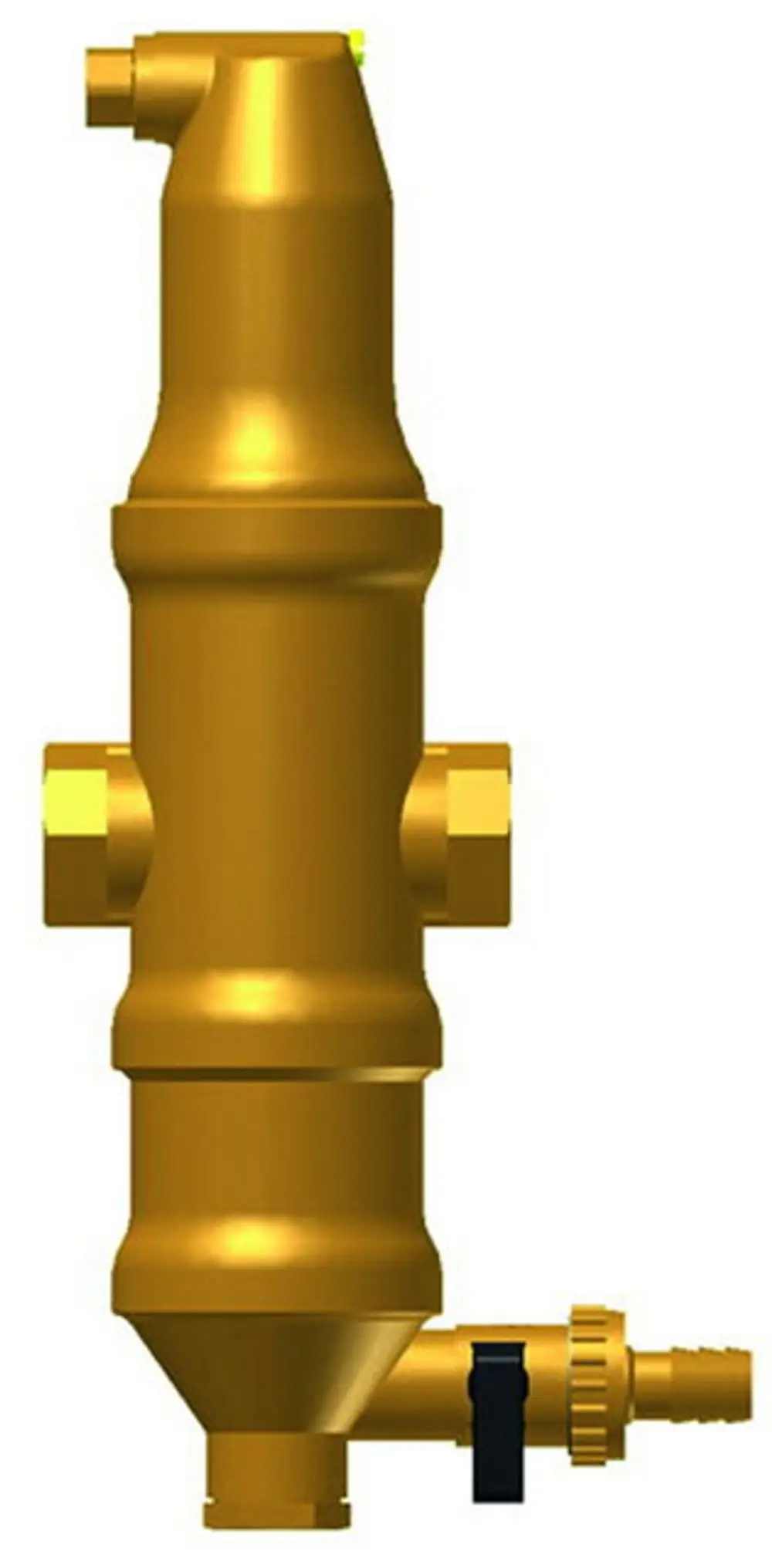 Goldfarbener Abscheider mit mehreren Anschlüssen, hergestellt von IMI Hydronic Engineering, zur Trennung von Luft und Feststoffen in Heizungsanlagen.